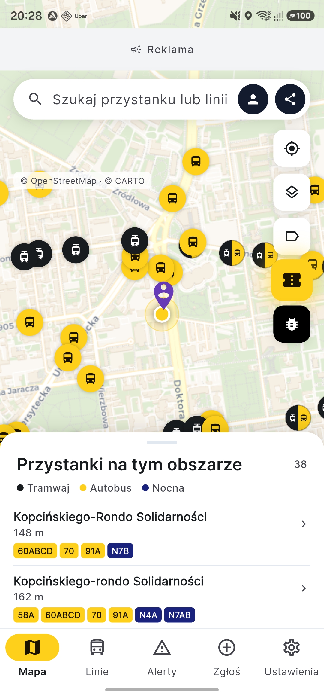 Mapa przystanków Stoply